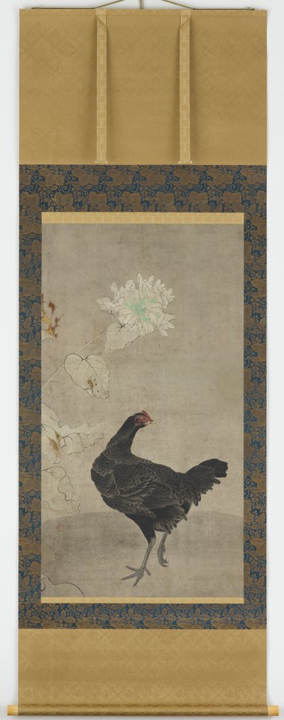 Black Hen and a Sunflower by Unknown artist