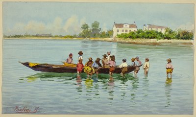Children with Boat on Venetian Lagoon by Unknown artist