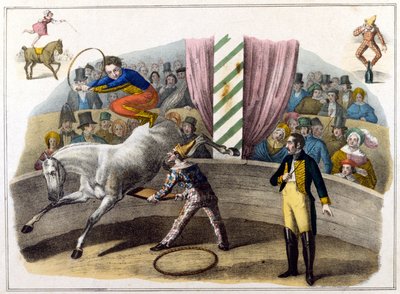 Circus scene, squire doing aerobatics by Unknown artist