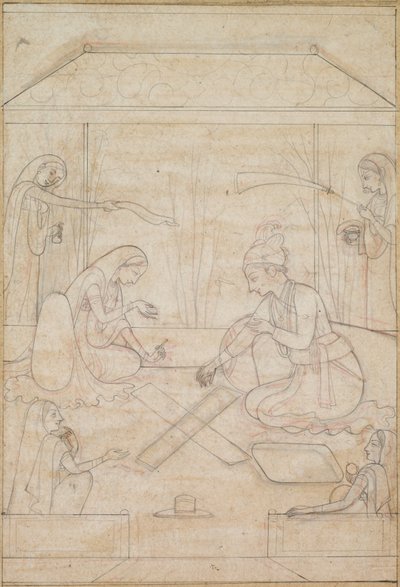 Couple Playing Chaupar on a Terrace by Unknown artist