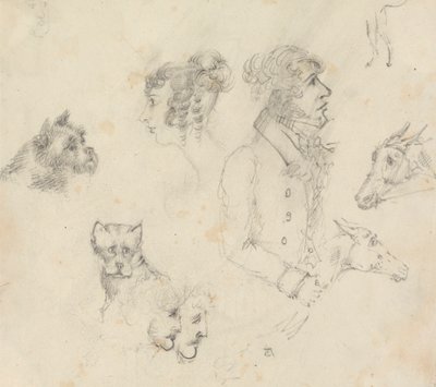 Dogs, People and Horses by Unknown artist