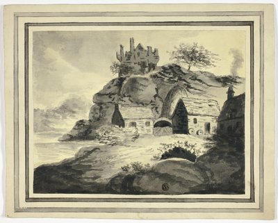 Farm with Overhanging Rock and Castle by Unknown artist