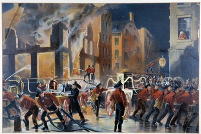 Fire and firefighters in New York by Unknown artist
