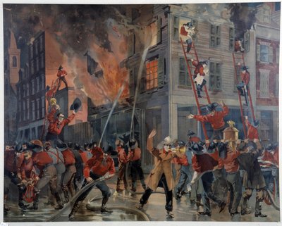 Fire and firefighters in New York by Unknown artist