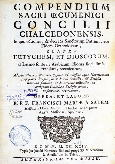 Frontispiece of Compendium sacri oecumenici concilii chalcedonensis by Unknown artist