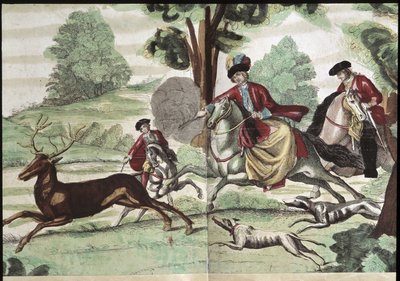 Hunting scene - engraving by Unknown artist