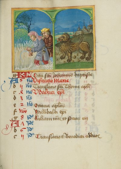 July Calendar Page; Reaping; Leo by Unknown artist