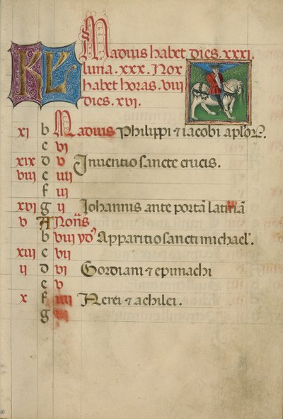 May Calendar Page; Hawking by Unknown artist