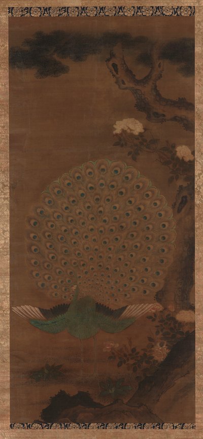 Peacock, Peonies and Pine by Unknown artist