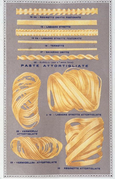 Presentation of different kinds of Italian pasta by Unknown artist