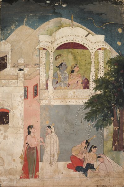 Radha and Krishna Seated on a Balcony by Unknown artist