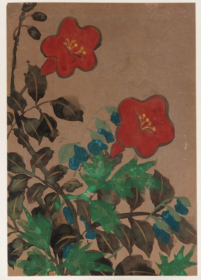 Red and Blue Flowers and Foliage by Unknown artist