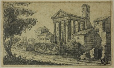 River Landscape with Roman Temple by Unknown artist