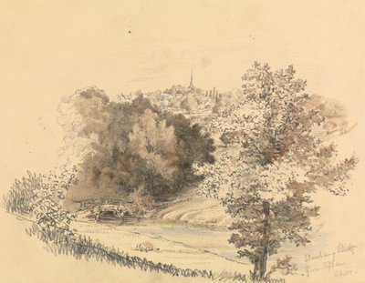 River Landscape with Town in the Distance by Unknown artist