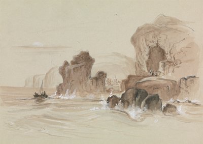 Rocky Coastline with Small Fishing Boat by Unknown artist