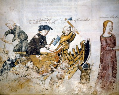 Scene of shipbuilding in the 13th century. by Unknown artist