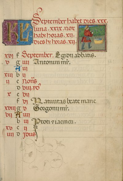 September Calendar Page; Harvesting Grapes by Unknown artist