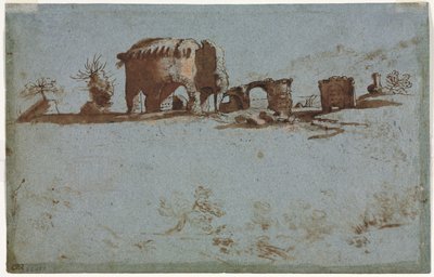 Small Group of Roman Ruins (verso) by Unknown artist