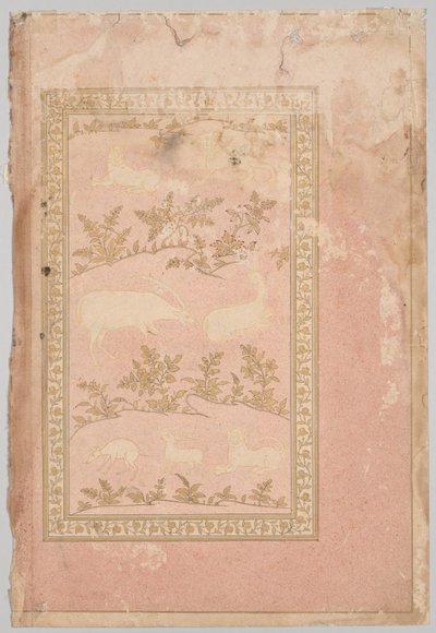 Stenciled Scenes of Lion and Gazelle (verso) by Unknown artist