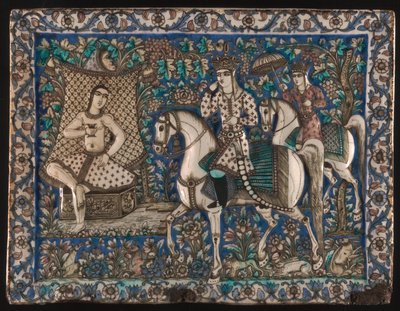 Tile Depicting Khusrau Happening upon Shirin Bathing by Unknown artist