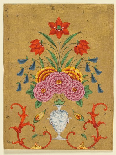 Vase with Flower Arrangement and Scrollwork by Unknown artist