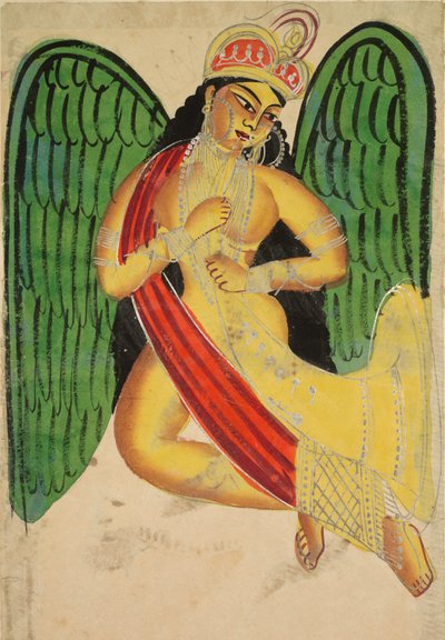 Winged Apsara with a Horn (recto) by Unknown artist