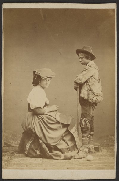 Woman Sewing While Boy Watches by Unknown artist