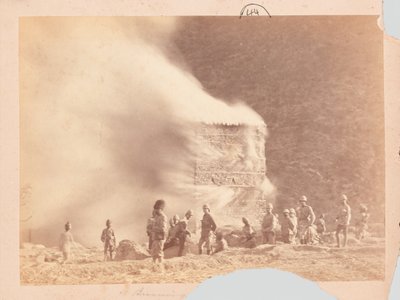 Burning a settlement, Black Mountain expedition by Unknown photographer