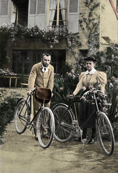 Pierre and Marie Curie in their garden by Unknown photographer