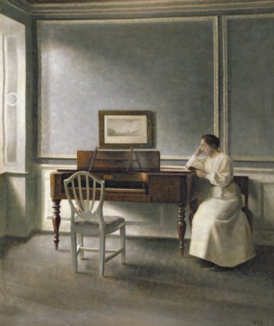 Woman Reading by a Piano by Vilhelm Hammershoi