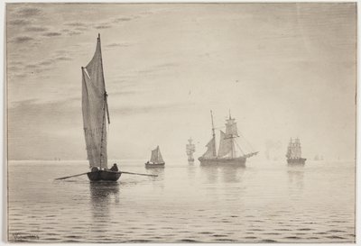 Ships in Calm Weather on the Sea by Vilhelm Kyhn