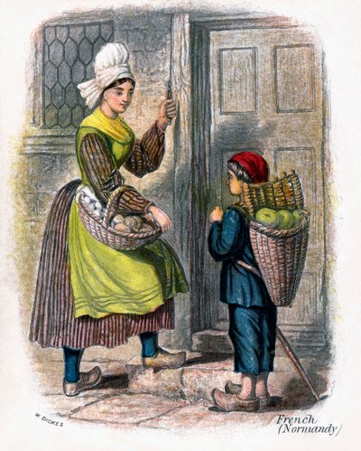 French Woman and Child Selling Fruit by W Dickes