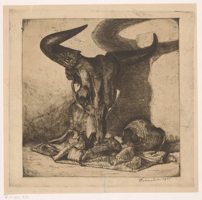Still Life with Cattle Skull, Jug, and Cloth by W. Marchal