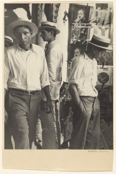 People in Downtown Havana Shoeshine Newsstand by Walker Evans