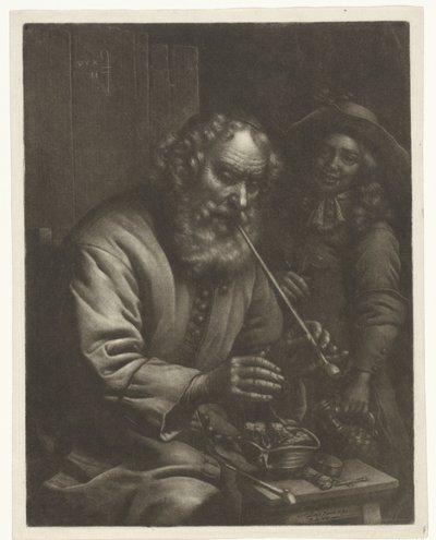 Old Man Smoking and Warming His Hands by Wallerant Vaillant