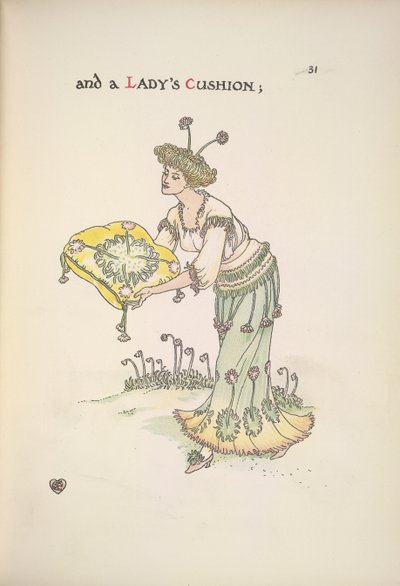 A lady holding a cushion by Walter Crane