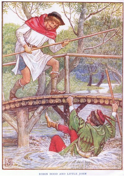 Robin Hood and Little John, c.1920 by Walter Crane