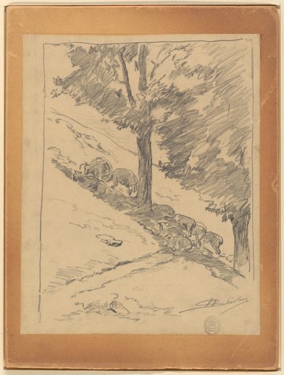 Sheep on a Hillside by Walter Shirlaw
