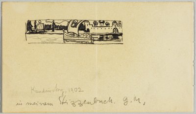River Landscape with Boat and Walled City by Wassily Kandinsky