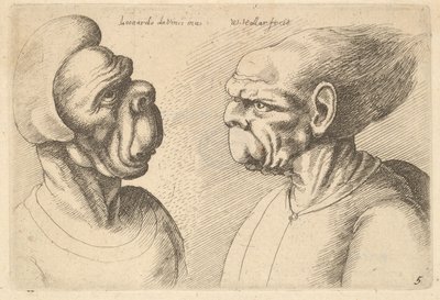 Two Deformed Heads Facing Inwards by Wenceslaus Hollar