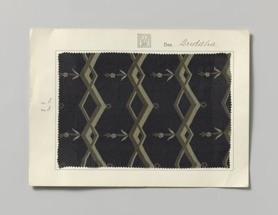 Sample with printed silk, design Buddha by Wiener Werkstätte