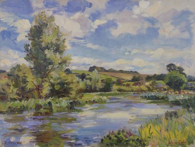 A Sunlit River Landscape by Wilfred Gabriel de Glehn