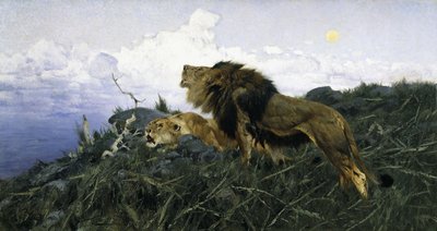 Lions at Dusk by Wilhelm Kuhnert