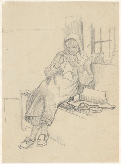 Swedish Girl with Needlework, Sitting on a Window Bench by Wilhelm Marstrand