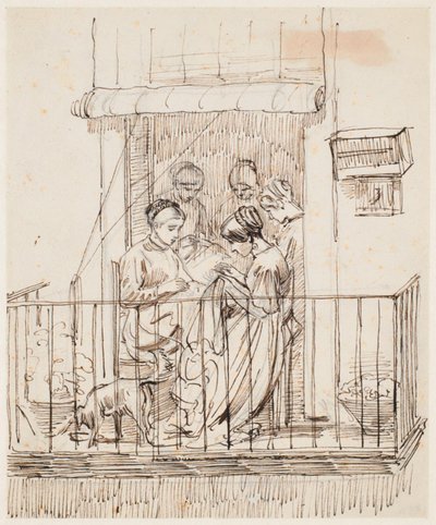 Sewing Ladies on a Balcony by Wilhelm Marstrand