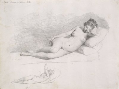 Two Studies of a Reclining Female Model by Wilhelm Marstrand