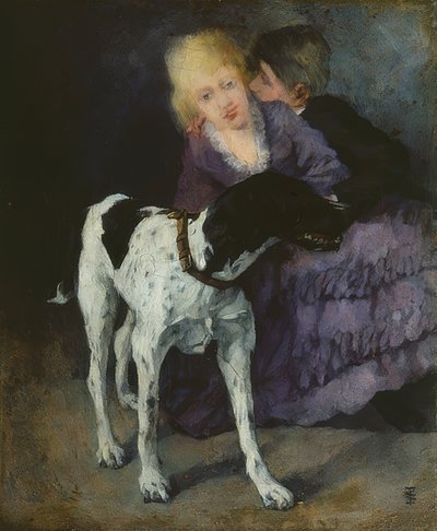 Lovers with Dog. 1873 by Wilhelm Trübner