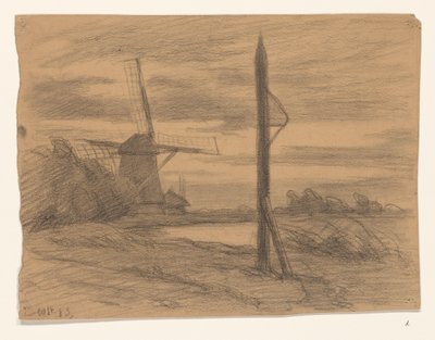 Landscape with Pole and Windmill by Wilhelmus Johannes Steenhoff