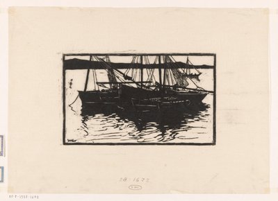 Moored Ships in Concarneau by Willem Adrianus Grondhout