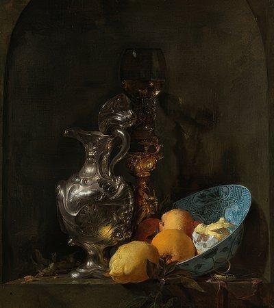 Still Life with Silver Jug and Porcelain Bowl by Willem Kalf